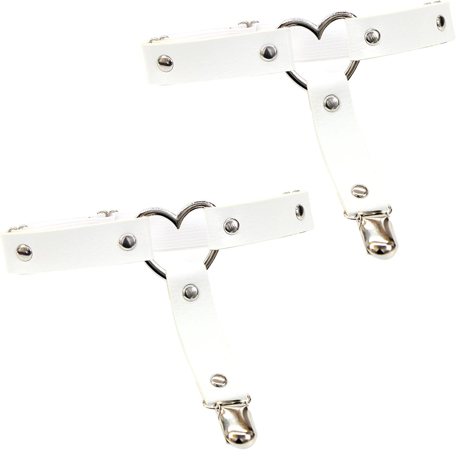 Garters Belt Adjustable Love Heart Leg Garter with Buckle Anti-Slip Clips Elastic Punk 1 Pair