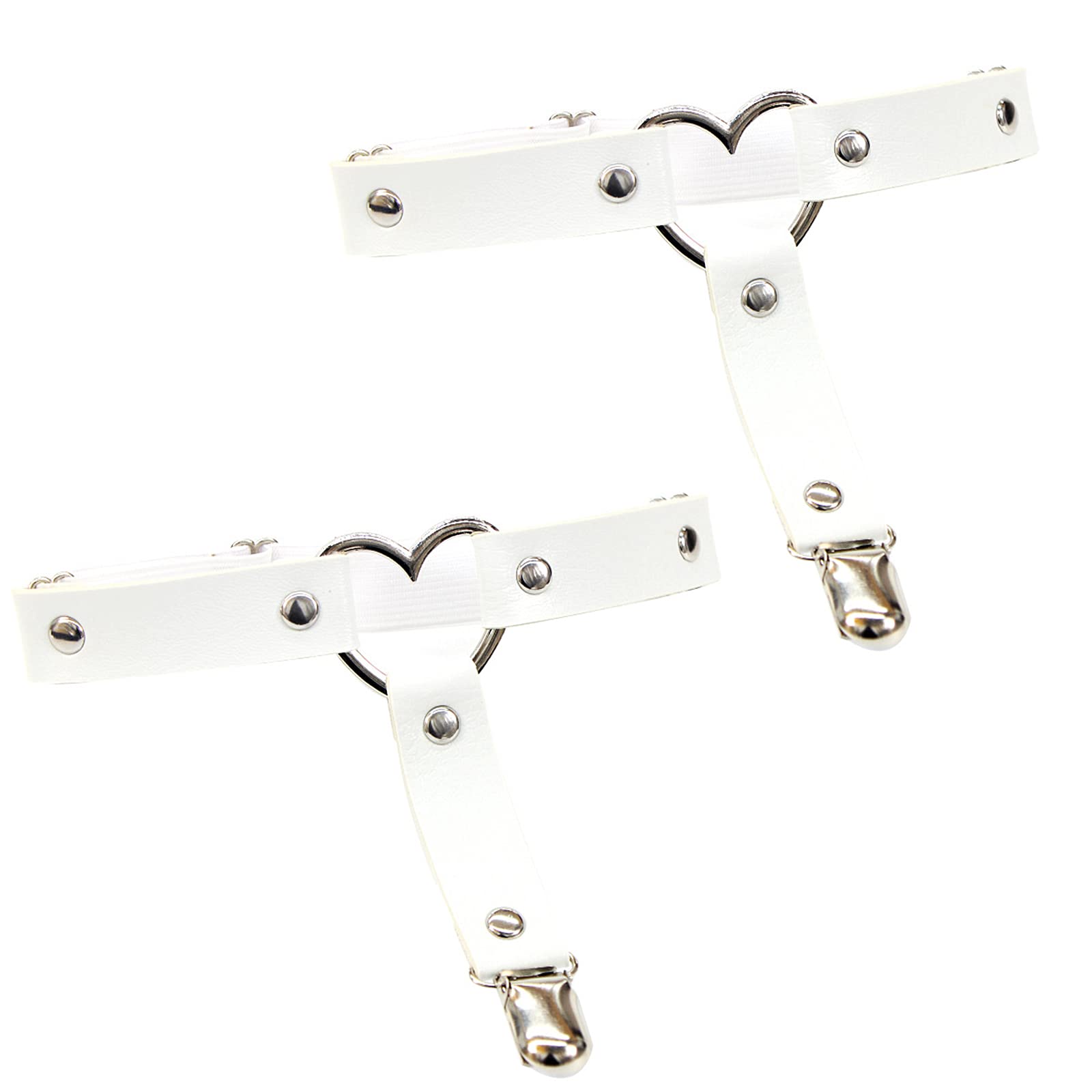 Garters Belt Adjustable Love Heart Leg Garter with Buckle Anti-Slip Clips Elastic Punk 1 Pair: White