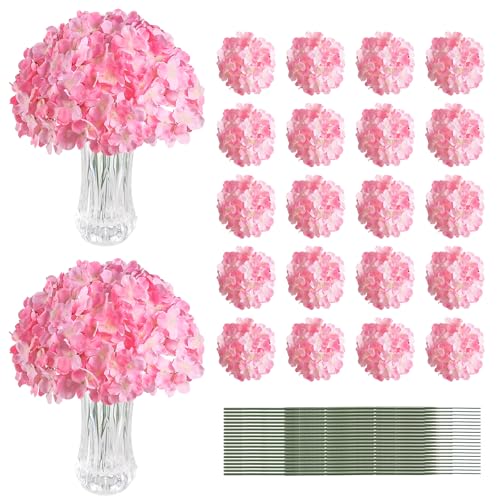 Veryhome 20Pcs Pink Hydrangea Artificial Flowers Faux Hydrangea Flowers Silk Flowers Heads with Stems Fake Hydrangeas for Home Decor Wedding Party Centerpieces DIY Floral Arrangements