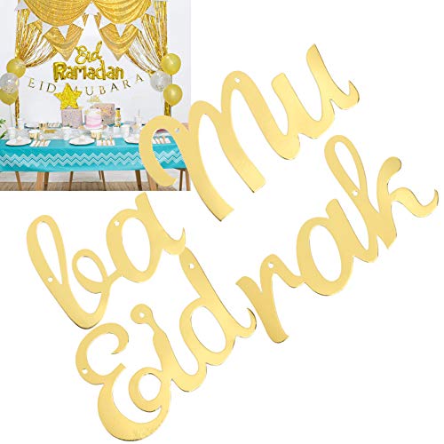 Ramadan Mubarak Banner, Gouden Letters Opknoping Banners Eid Festival Party Decoratie voor Mantel Haard Muur… - Image 3