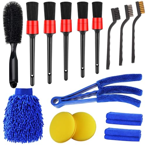 Image of Car Cleaning Kit 15 Piece Set with Brush Set, Microfiber Mitt, Cloths and Foam Pads