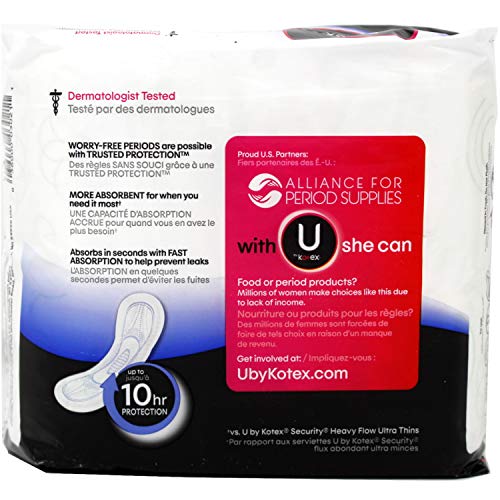 U by Kotex Security Maxi Pads, Long Super, 22 Count (Pack of 3)