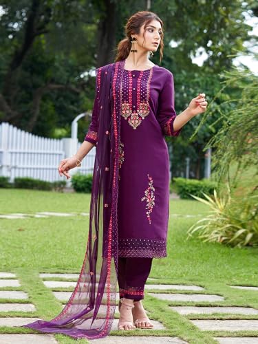 Image of INDO ERA Women Silk Blend Kurta Trouser With Dupatta Set