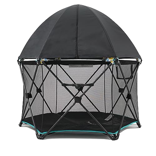Image of Pamo Babe 6-Panel Portable & Foldable Baby Playpen for Toddlers, Outdoor Travel Playard for Baby with Canopy (Black)