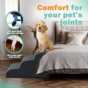   GARMART-3-Step-Dog-Stairs-for-Bed-Washable-Cover-Dog-Ramp-for-Dogs-Durable-Pet-Stairs-High-Density-Foam-Dog-Stairs-for-Small-Dogs-Gray-Grey