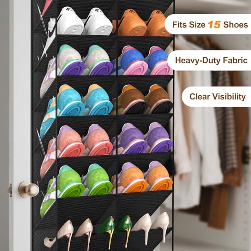 UVIAHOMI 20-30 Pairs Over the Door Shoe Organizer, Clear Pockets Hanging Shoe Storage for Closet, 10-Tier Door Shoes Rack, Handing Shoes Holder Fit All the Family\'s Sneakers, Boots, Heels, Black