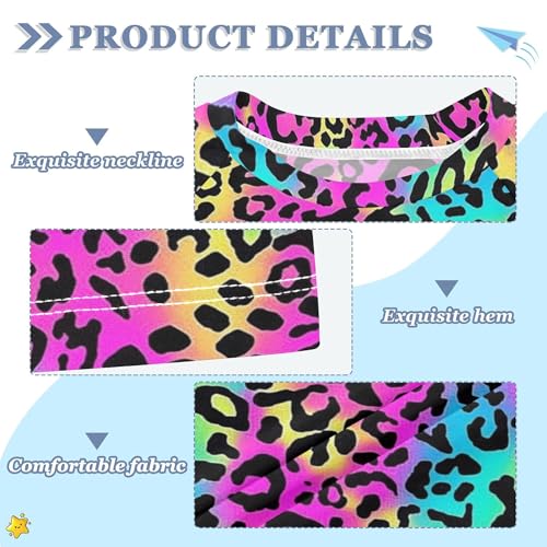 Fluorescent Leopard Girls Bathing Suit Sun Protection Workout Shirts Swimwear Beach Tops 3T3