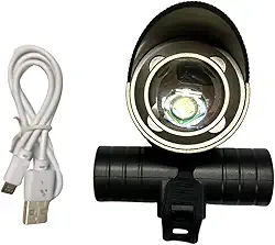 Lanterna LED Multifuncional 2 em 1: Farol para Bicicleta e Lanterna de Cabeça Recarregável via USB, acompanha faixa ajustável para usar na cabeça, 3 modos de iluminação, produzido em Alumínio.