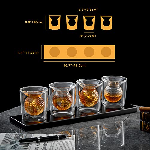 Golf Whiskey Tasting Glass Set Of 4 With Flight Board, Unique And Funny Golf Gifts For Men, Beer Tasting Flight Sampler, 6Oz Double Wall Old Fashioned Glass For Shot, Tequila, Bourbon, Cocktail,Scotch #TOP5