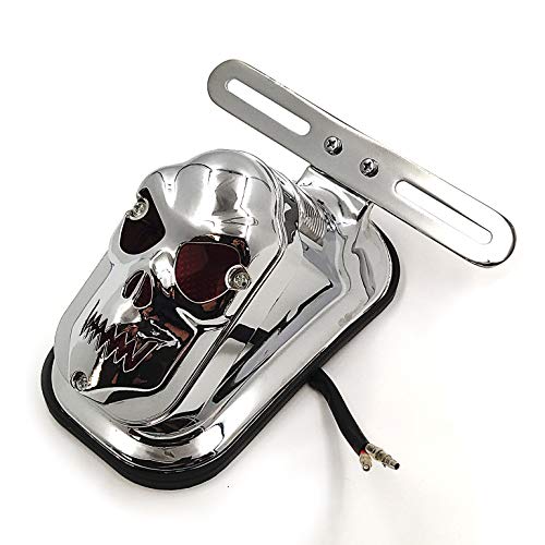 Httmt Xh3118B-B-Cd Chrome Red Metal Skull Brake Tail Light Signal Compatible With Motorcycle Bike #TOP1