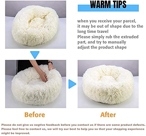 Hundebett Katzenbett Flauschig Rund aus Plüsch - Donut Kuscheliges Hundekissen Hundekorb Waschbar S/M/L/XL/XXL für Kleine, Mittelgroße und Große Hunde, Katzen und Andere Haustiere (M-50cm, Dunkelgrau)