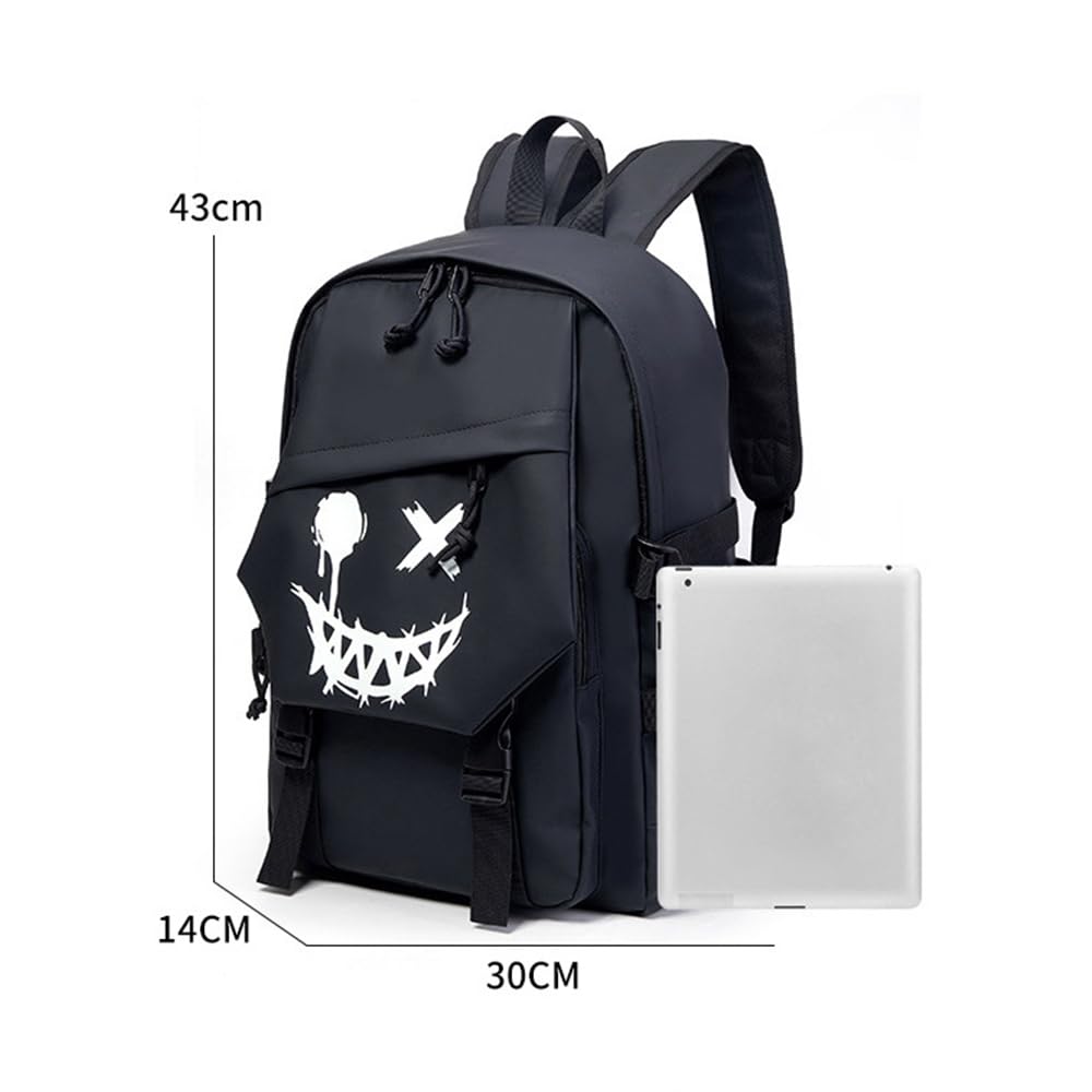 XINYASEE Sac à Dos Scolaire Lumineux pour Homme et Femme, Garçon, Ado - Sac d'École Cool pour Ordinateur Portable - Noir