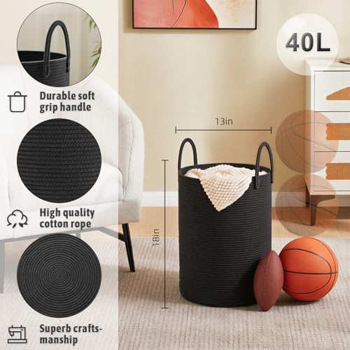Image of Artfeel Laundry Basket,Woven Cotton Rope Laundry Hamper,40L for Decorative Storage of Dirty Clothes,Toys and Blankets in Bathroom,Baby Room and Living Room