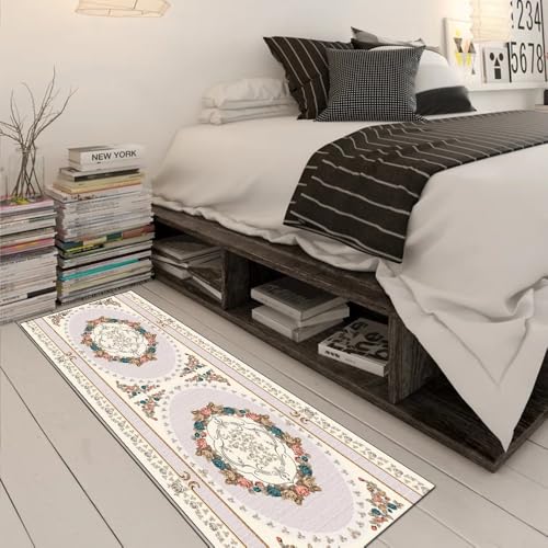 Alfombra de pasillo de flores beige para proteger el suelo del salón 3