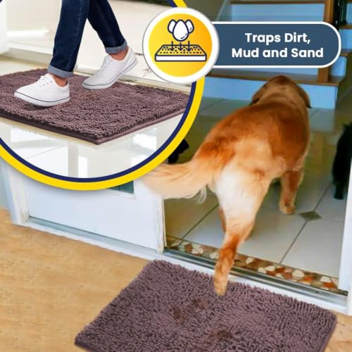 Image of Muddy Mat | Super Water Absorbent Door Mat Indoor, Microfiber Quick Dry Chenille Entryway Rug, Slip Resistant Front Door Mat, Indoor Mats for Entryway, Machine Washable Pet Rug, Plum 5ft x 7ft