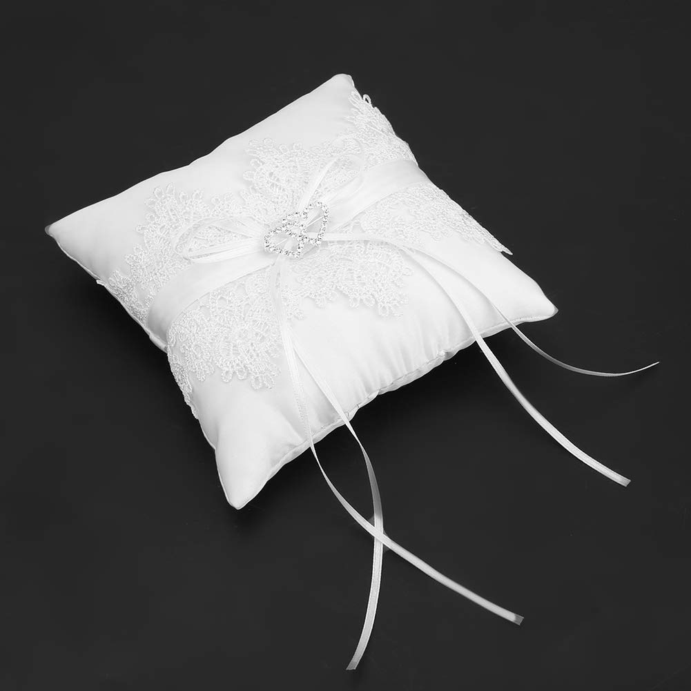 Joyzan Cuscino Fedi Nuziali, Cuscino Porta Fedi Matrimonio Anello Nuziale per Anelli Proposte Matrimonio Cerimonie Forniture Decorazione Festa con Fiocco Raso Accessori Cuscinetto Cuori Strass Cuore