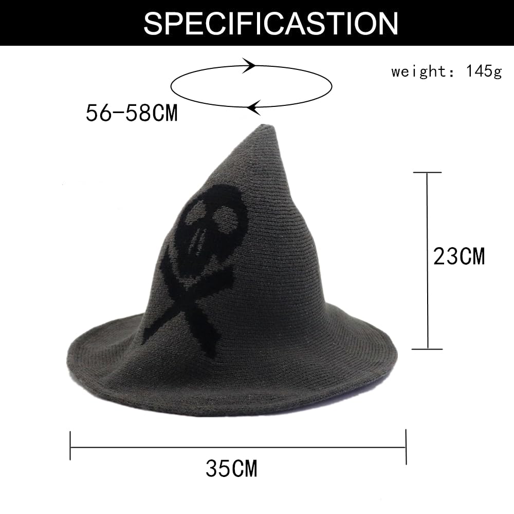 SJTJSPX Witch Pointed Hat Halloween Women,Costume Accessories Halloween Christmas Party Cosplay,Wide Brim Foldable Knitted Hat,Warm Cap Autumn Winter,Headwear Wizard Unisex - Image 3