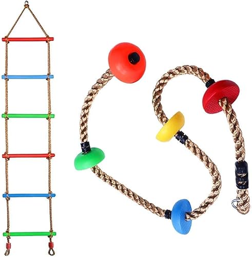 Colorida cuerda de escalada y cuerda de escalera para niños, patio trasero, patio interior, casa de árbol, juego de columpios