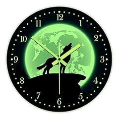 The Geeky Days Glow in The Dark Wall Clock, Howling Wolf with Moon 12 inch Modern Luminous Silent photo The Geeky Days Glow in The Dark Wall Clock, Howling Wolf with Moon 12 inch Modern Luminous Silent