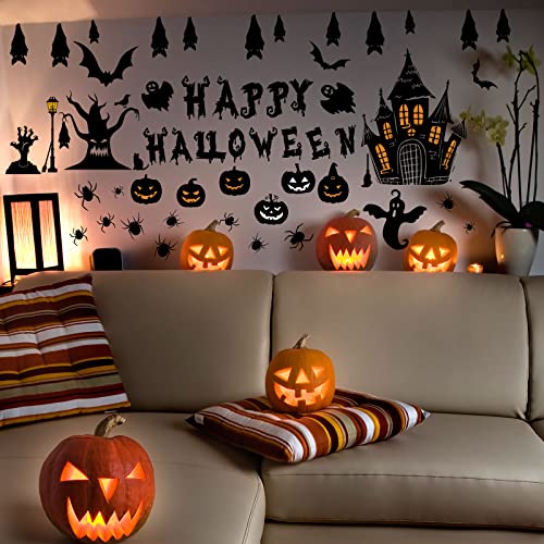 120 Pcs Halloween Wall Decals, Wall Stickers Window Art Decoration Party Supplies Pumpkin Spooky Bats Witch Spider Halloween Removable Wall Stickers Party Window Decals For Home Decor Indoor Outdoor #TOP5