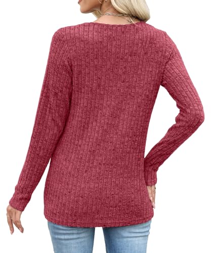 XMTOPYE Womens Sweaters Long Sleeve Shirts V Neck Button Sweatshirts Dresst Casual Trendy Tops Red