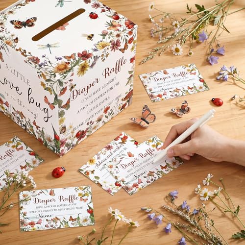 Image of Teling 51 Pieces Diaper Raffle Tickets with Card Box,Love Bug Style