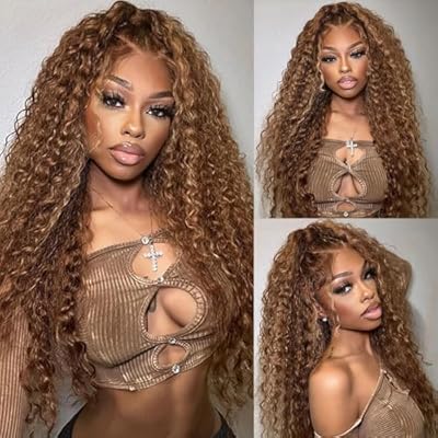 Glueless Wig Human Hair Wigs Deep Wave Lace Front Wig Pre Plucked Hairline 4x4 HD Transparent Lace Frontal Wigs 180% Density Brazilian Curly Wigs P4/27 Color 20 inches | Ya disponible en tu tienda friki favorita! En mundofriki.es!
