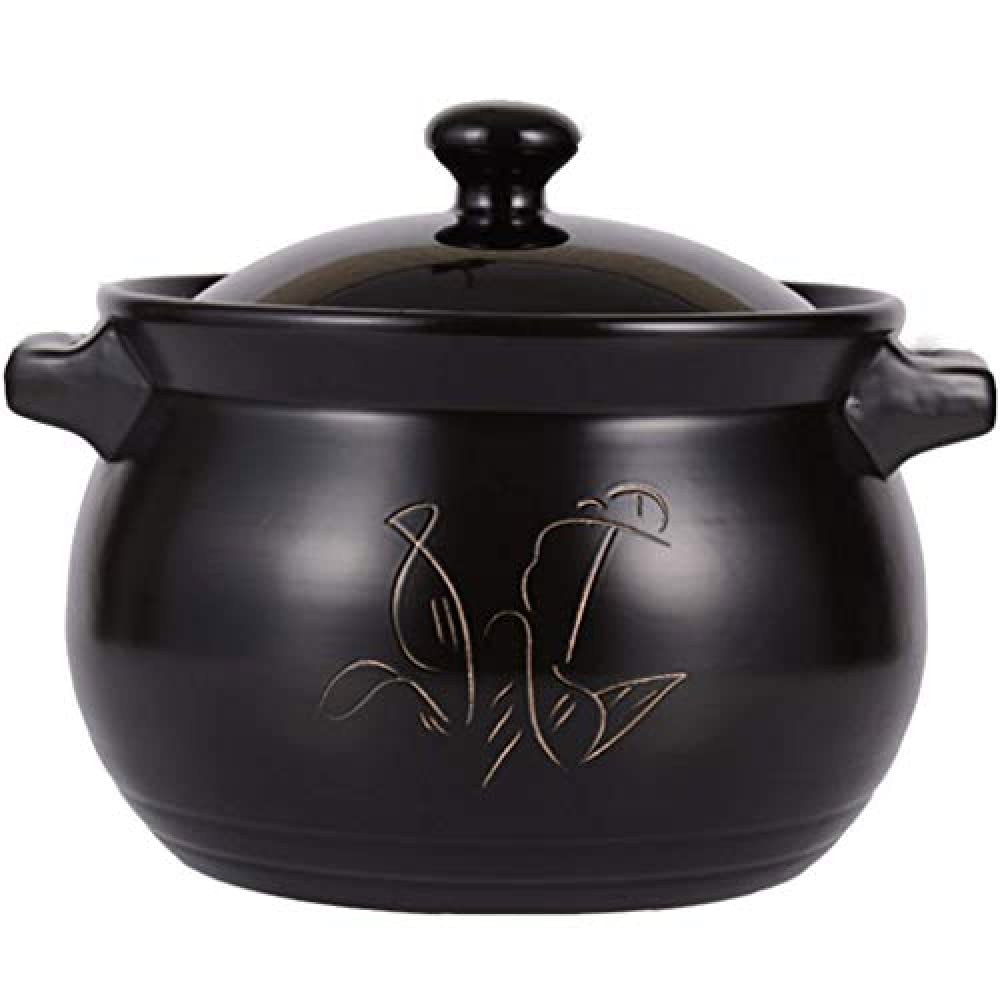 METTEOR Cute Casserole Ceramic Pot Heat-resistant Household Soup Cooking Milk Pot-zwart (Black 6L)