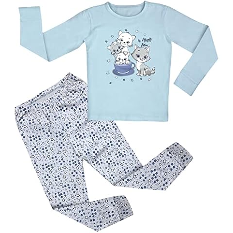 LOREZA ® Girls Children's Pyjama Cotton Two Piece Pyjama Set (92-98 (2-3 years), Model 2 Lightblue) Cover
