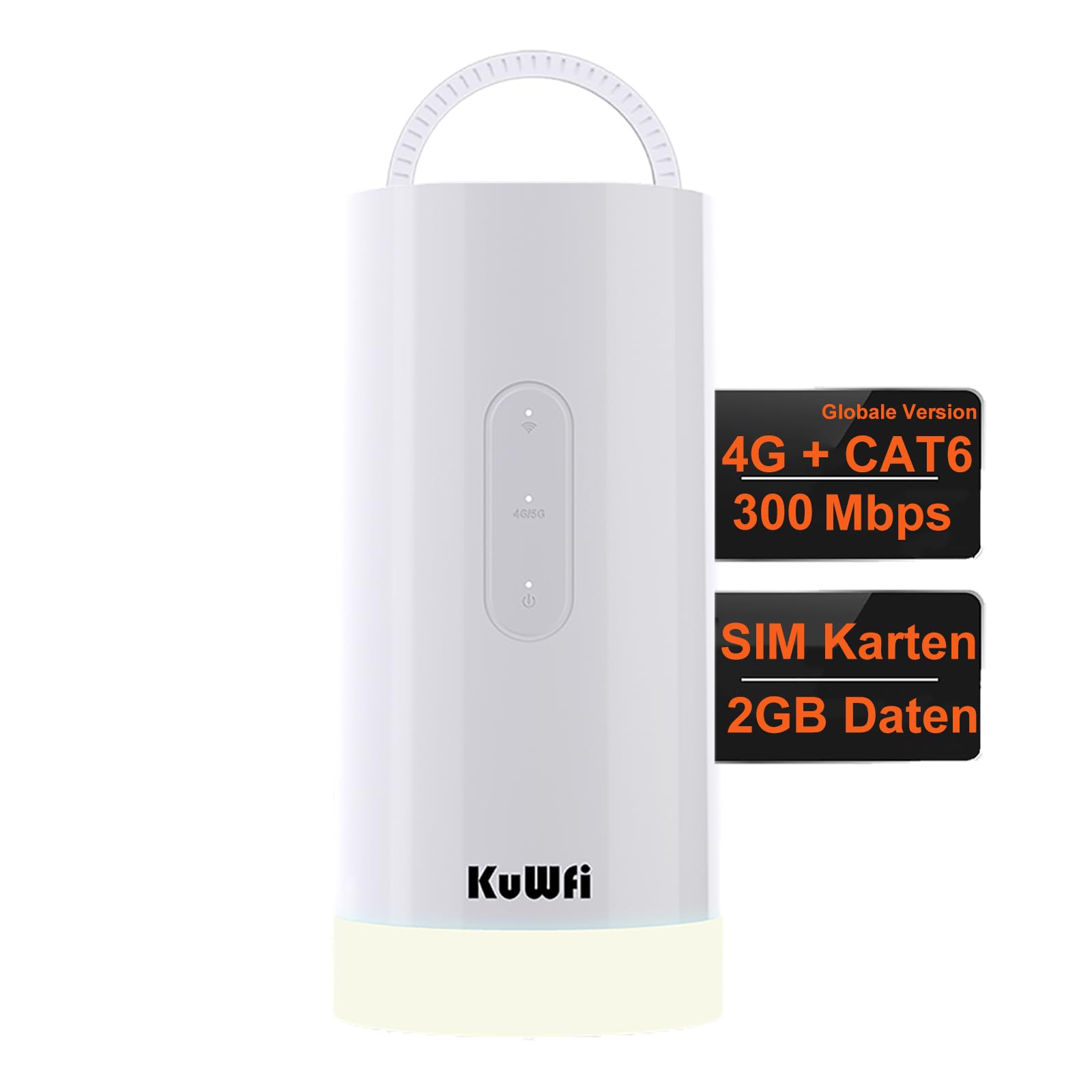 KuWFi Routeur WiFi 4G+ Cat6 AC1200 Double Bande, Emplacement SIM, 10000mAh | Internet haut débit 900 Mbps, ports Ethernet LAN/WAN, connexion portable pour camping-car et camping, avec lampe intégrée