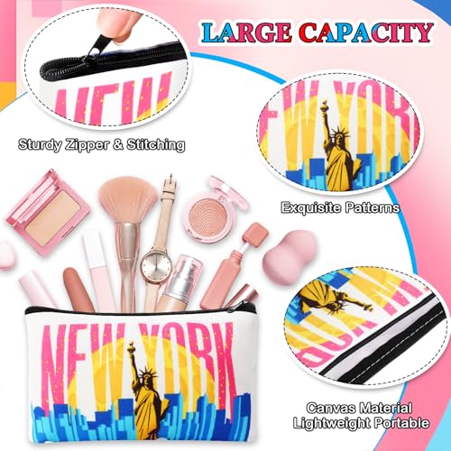 24 Pieces Makeup Bags Bulk Canvas Cosmetic Bags Purse Organizer Zipper Cosmetic Pouch Portable Travel Toiletry Pouch for Women Men Gifts, 7 x 4 Inch (New York)3