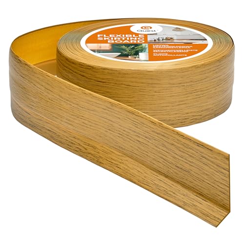 Quest Rodapiés Flexible Autoadhesivo - 50 mm x 20 mm - Rodapié de PVC, moldura flexible, listón doblable para cocina, baño, pared y suelo – decorativo (Roble, 25m)
