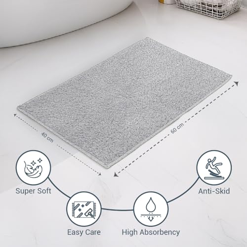Image of Welspun Premium Bath Mats Small for Hall, Bedroom & Living Room | Solid Design | Anti Skid | High Durability | Stain Resistant | Machine Tufted | (2 x 2 ft Fts, Dark Grey)