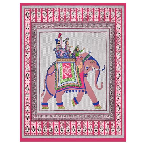 Image of Premium Rajasthani Jaipuri Traditional Sanganeri Elephant Print 144 TC 100% Pure Cotton Single Size Bedsheet with one Pillow Covers