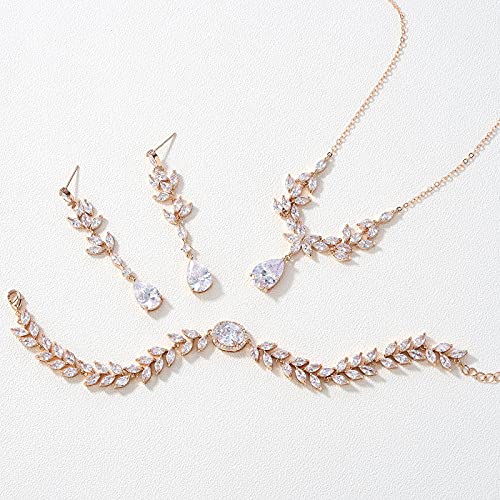 Sweetv Bridal Jewelry Set For Wedding, Cubic Zirconia Necklace Dangle Earrings Bracelet Set, Teardrop Marquise Brides Bridesmaids Wedding Prom Jewelry Sets For Women #TOP4