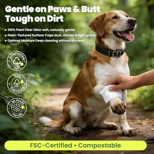 Image of 400 Count Unscented Dog Wipes & Cat Wipes (8x50 Packs) | Hypoallergenic, pH Balanced for Paws, Body, Face & Grooming |All-Natural Plant Fiber Wipes with Aloe, Coconut Oil & Vitamin E |Pearl Texture