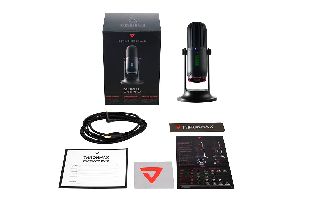 Thronmax Mdrill One (M2) Microfono a condensatore (nero) per registrazioni professionali HD (48 kHz) in qualità da studio per podcast / streaming / chat / gamePlay / Youtube / ecc.
