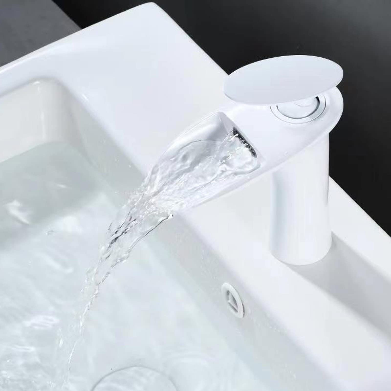 Robinets de lavabo de salle de bain cascade blanc mitigeur laiton eau chaude froide