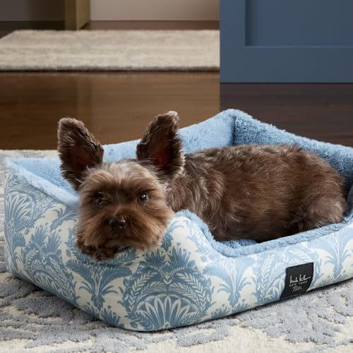 Nicole Miller New York PET Mod Damask Plushy Bolster Pet Bed, Cozy & Calming, Non-Slip Bottom, Machine Washable Cover, Blue, Extra Small 19"x15"x6" - Image 4