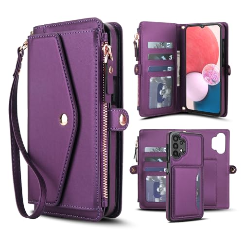 Coque Samsung Galaxy A13 Anti-Choc Violette avec Cordon Anti-Chute et Protection Verre Trempé Intégral