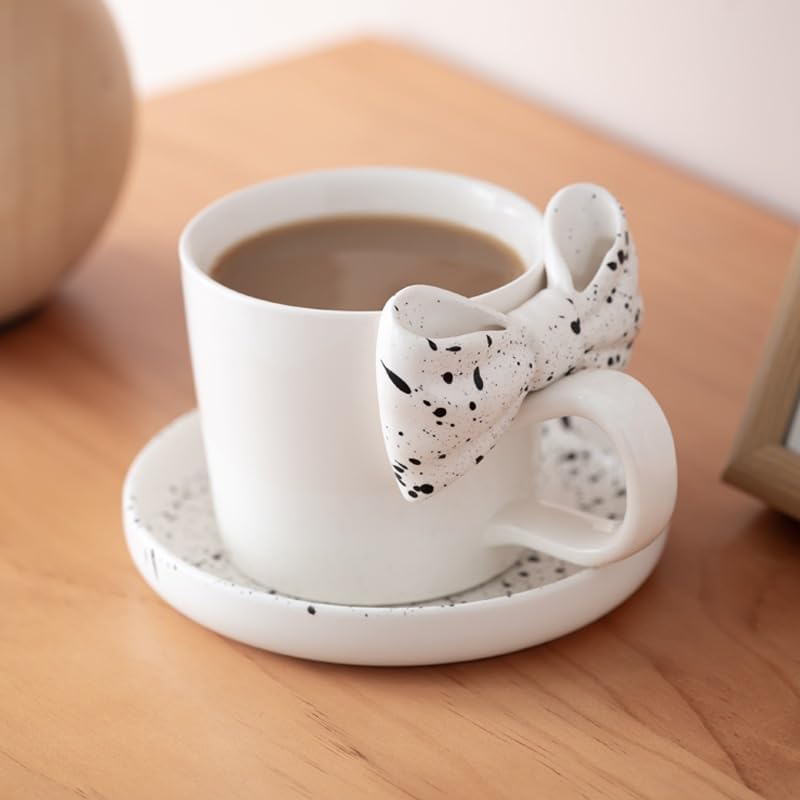 GSOUL Kungfu Tea cup Bowtie Coffee Cup Saucer Set Mug Household Ceramic Mugs Small Tea Cups