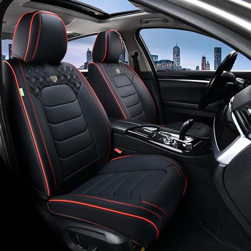 Image of FLORICH Seat Covers Full Set,Leather Seat Covers, Front and Rear Seats Cover 5 Seats, Waterproof Car Seat Cushion Protector Accessories for Sedan SUV Pick-up Truck(Black&Red line, Full Set)