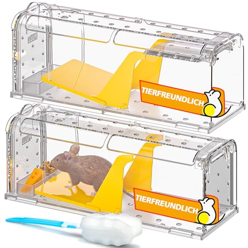 TAKRINK Trampa para Ratones Vivos 2Pcs Altamente Sensible Trampas Ratas Interior Exterior Sin Matar Ratonera Rata Viva Reutilizable con Orificio de Aire Sin Liberación Táctil para Cocina Jardín Hogar