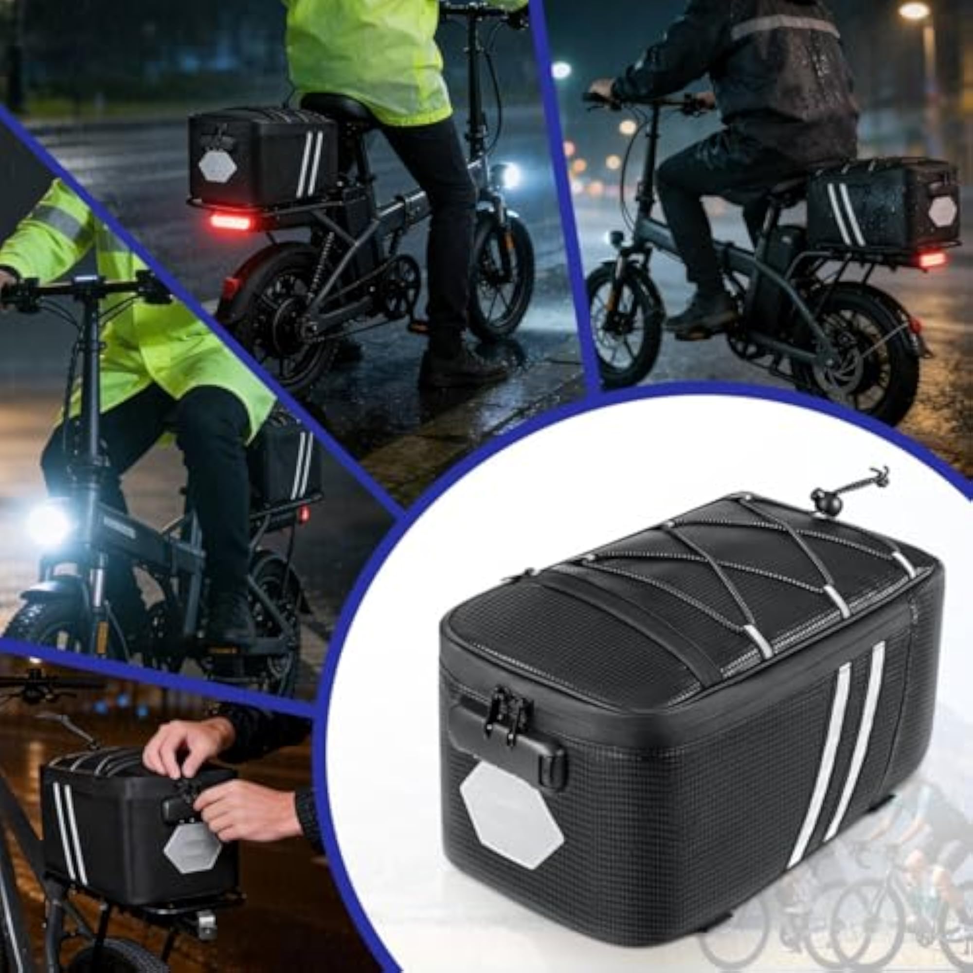 Reflective Black Rear Cargo Bag for Electric Bicycles