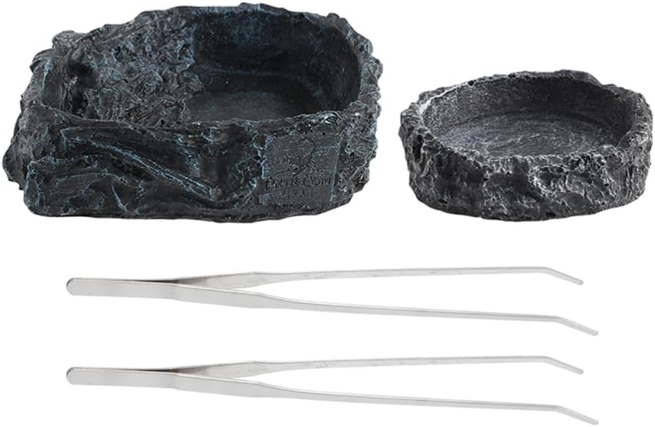 Luxshiny 1set Large Reptile Food Bowl Feeding Tongs Versatile Crab Dish and Tortoise Water Bowl for Bearded Dragons and Snakes and Materials Easy to Clean and Spacious Design