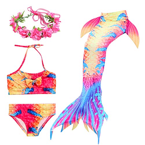 3 Pcs Girls Swimsuit Mermaid Tails for Swimming Bikini Set Bathing Suit Swimmable