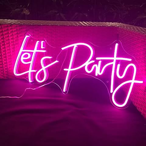 Lets Party Neon Sign for Wall Decor Birthday Party Wedding Engagement Party Bachelor Bachelorette Party Bar Night Club Large Wall Neon Light Sign - 26x10 inches (Pink) Cover
