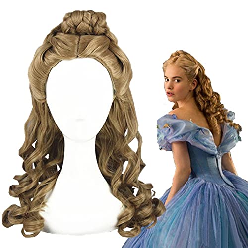 Princess Halloween women Cinderella Cosplay Fashion wig Lily James Gold Wavy hair Role Play Girl stage performance Cinderella Gold Hair