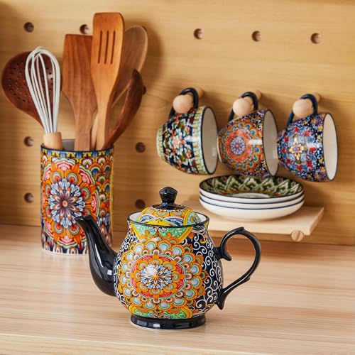 vancasso SIMI 28 oz Porcelain Teapot, Bohemian Ceramic Tea Pot with Regal Bloom Pattern, Microwave & Dishwasher Safe by vancasso - Used condition - Image 7
