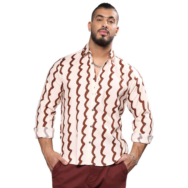 Image of Instafab Plus Men's Shirt for Casual Wear | Spread Collar | Long Sleeve | Button Closure | Plus-Size Fit | Cotton Shirt Crafted with Comfort Fit for Everyday Wear